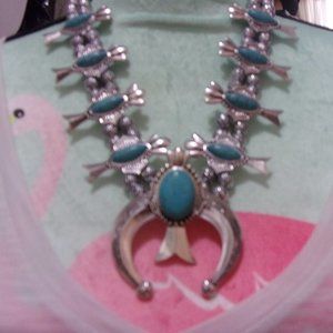 Southwestern bull Horns Squash Blossom Necklace